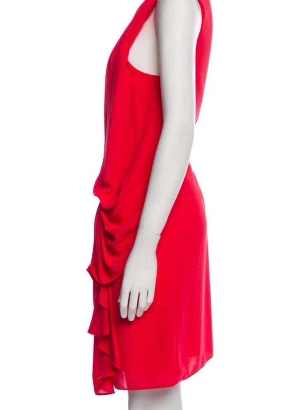 Halston Heritage Sleeveless Red Draped Midi Dress - Picture 2 of 5